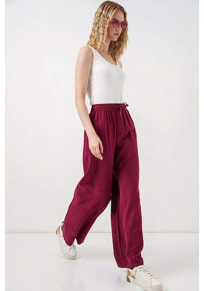 Bigdart Kadın Yüksek Bel Geniş Paça Pantolon 30097 - Bordo