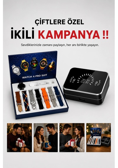 Mey İthalat Powerbank Aynalı Bluetooth Kulaklık Ve Akıllı Saat Seti Anc Özelliği Dokunamatik