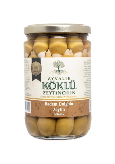 Ayvalık Köklü Zeytincilik Badem Dolgulu Yeşil Zeytin Cam 400 G