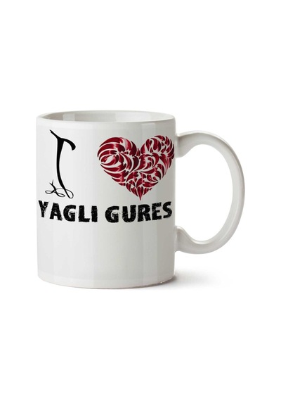 I Love Yağlı Güreş İki Tarafı Baskılı Kupa Bardak Çok Renkli