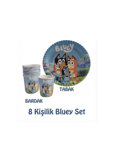Bluey Konsept 8 Kişilik Doğum Günü Parti Seti Tabak Ve Bardak Mavi Tüm Yaşlar