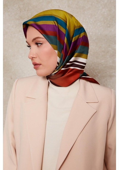 Levidor Kare Desenli Twill İpek Eşarp-0920 Petrol Mavisi