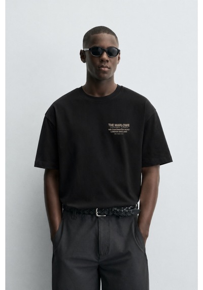Modivibe Erkek Baskılı Oversize T-shirt Kalın Dokulu %100 Pamuk Geniş Kesim Siyah