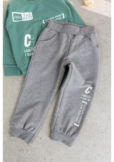 Babymod Erkek Çocuk Cool The Best Baskılı Yeşil Sweatshirt Ve Gri Eşofman Altı Takım
