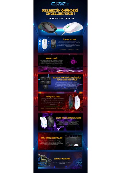 Crossfire Air V1 Tri-mod Kablosuz 10000 Dpi Pixart 3325 Sensör Makro Yazılım Rgb Gaming Mouse Siyah Crossfire-air-b Crossfire Air V1 Tri-mod Kablosuz 10000 Dpi Pixart 3325 Sensör Makro Yazılım Rgb Gaming Mouse Siyah Crossfire-air-b