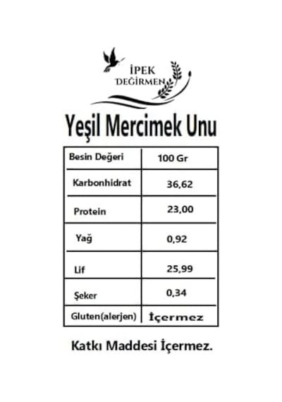 İpek Değirmen Yeşil Mercimek Unu 2 kg Taze Doğal Glutensiz Yüksek Proteinli Vegan Ekonomik Avantaj Paket
