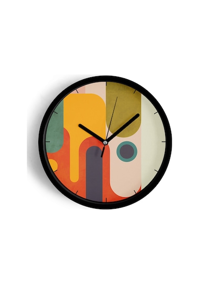 Soyut - Bohem - Geometrik Temalı Modern Duvar Saati - 30cm - Önü Camlı Siyah Kasa - Sessiz Mekanizma-jh0470 Siyah
