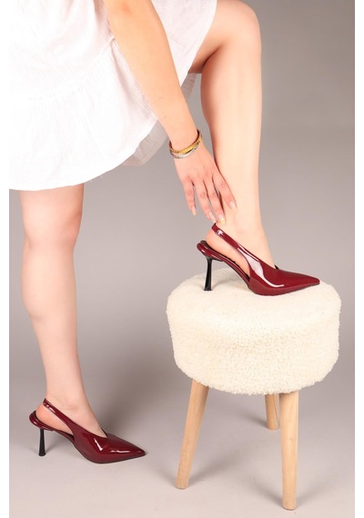 Birikon Yaleni Arkası Lastikli Rugan Stiletto Bordo-8189 Bordo