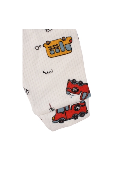 Bebegen Erkek Bebek Bej Otobüs Desenli Manşetli Çıtçıtlı Tulum Çok Renkli