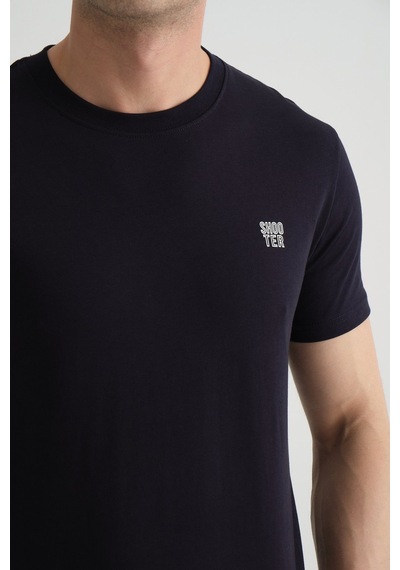 Shooter Sportwear Shooter Erkek Pamuklu Esnek T-shirt Standart Kalıp Minimal Logolu Lacivert