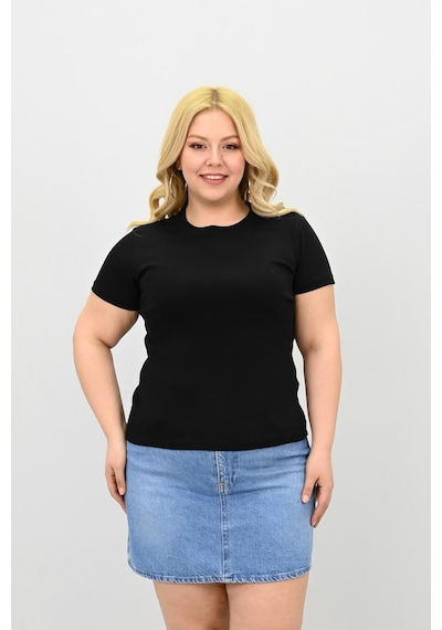Koza Butik Kadın Büyük Beden Kısa Kollu Bisiklet Yaka Basic T-shirt 1965-25 Siyah