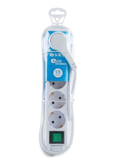 S-Link SPG-F05 306J Euro Soket 3G1.0mm Tam Bakır 5'li Akım Korumalı Priz 1.5 Metre Beyaz
