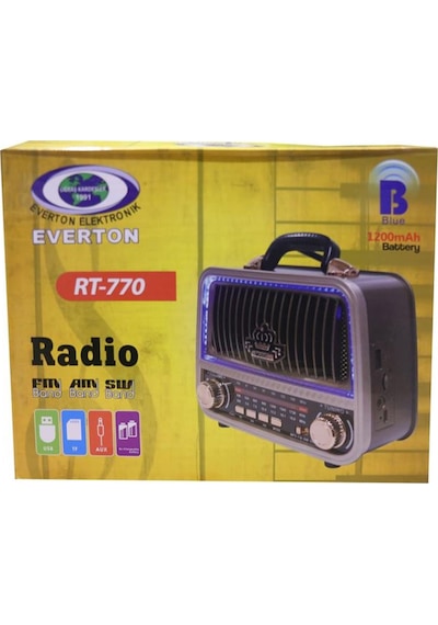 Everton Rt-770 Şarjlı Led Işıklı Nostaljik Radyo Bluetooth Fm-usb-tf-aux