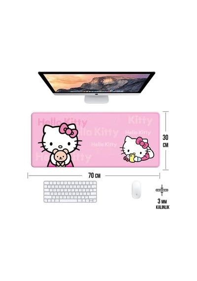Hello Kitty Oyun Gaming Klavye Mouse Pad Masa Matı 70x30 Cm