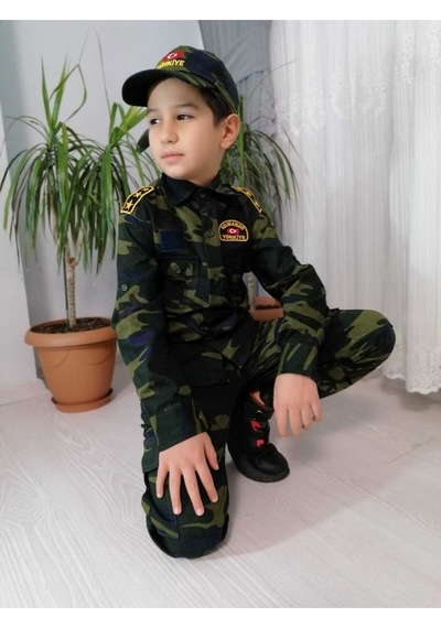 Vepaş Çocuk Komando Asker Kamuflaj Takımı Koyu Yeşil