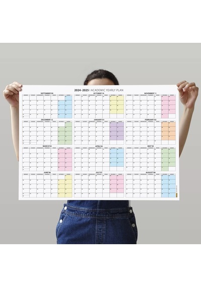 2026 -2027 Akademik Duvar Takvimi, Eylül Başlangıçlı, Academic Wall Calendar, Pastel Gökkuşağı Renkl