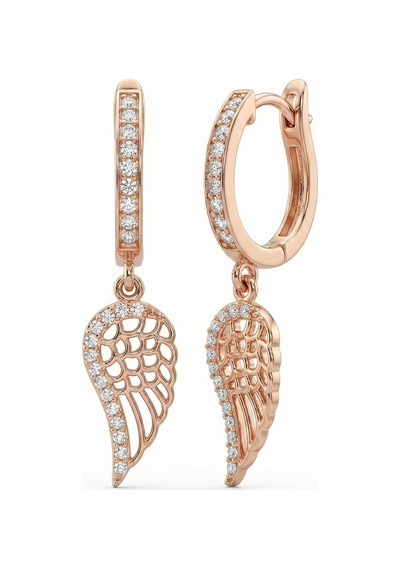 925 Ayar Zirkon Taşlı Rose Kanat Model Halka Gümüş Küpe Rze10060 Gümüş