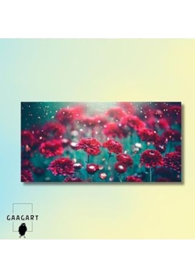 Panoramik Kanvas Duvar Tablosu Pırıltı Görünümlü Çiçekler, 120 X 60 -
