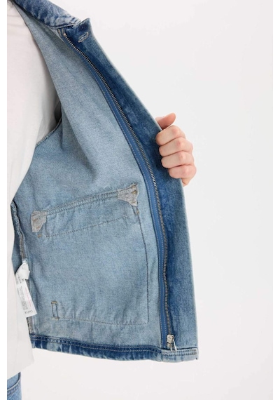 DeFacto %100 Pamuk Polo Yaka Cepli Fermuarlı Jean Ceket D5884AX24AUNM28