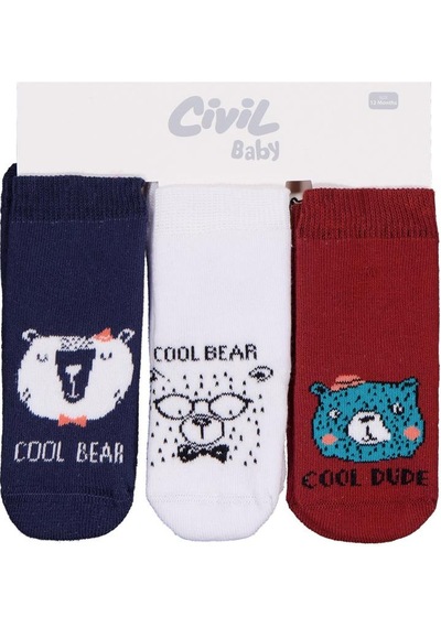 Civil Baby Animal Havlu 6-18 Ay 3'lü Bebek Erk Çorap Set - Standart 12 Ay