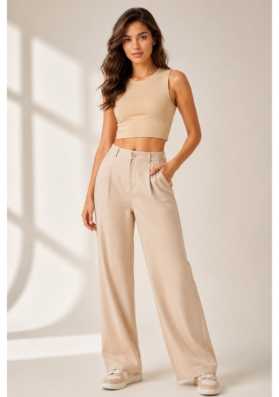 Loule Kadın 2'li Bisiklet Yaka Kolsuz Crop Top Kahverengi-bej %92 Pamuk Çok Renkli