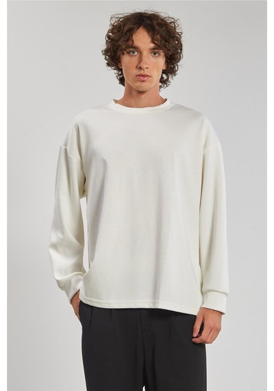 Barrels And Oıl Bisiklet Yaka Erkek Sweatshirt - Ekru Ekru