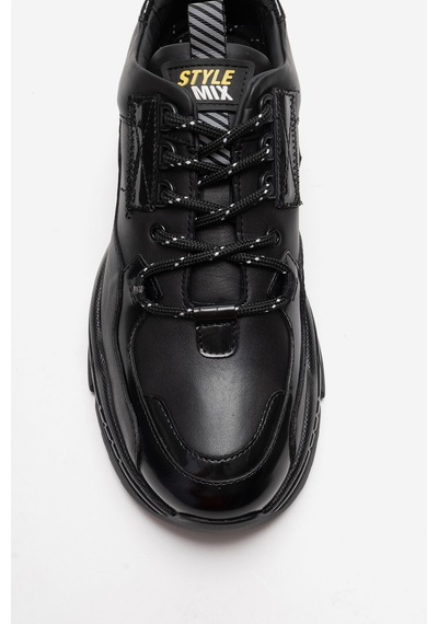 Marcomen Erkek Kalın Taban Bağcıklı Sneaker Ayakkabı Gerçek Deri Mc 23373 Siyah Siyah