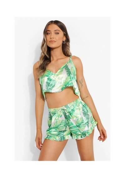 E-bulurum Kadın Yeşil Fırfırlı Şortlu Pijama Takımı