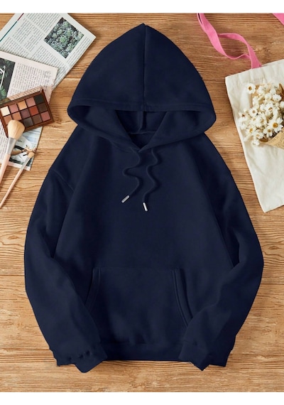Startmore Lacivert Unisex Kadın/erkek Düz Renkli Pamuklu Oversize Kapüşonlu