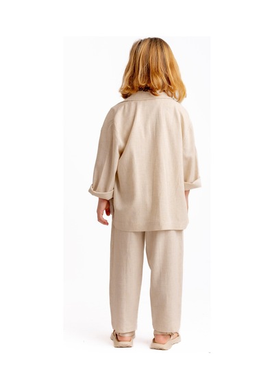 Oliven The Kid Unisex Paça Ve Belden Kapalı A Pile Keten Pantolon Naturel Naturel Bej