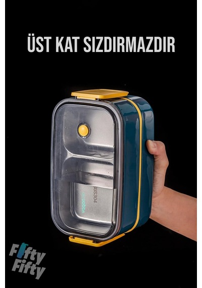 Vagonlife İki Kat Üç Bölme Paslanmaz Çelik Bento Lunch ffbl50002 1400 ML