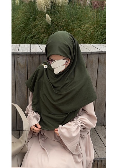 Qalortex Scarf Premium Jakarlı Hüma Büyük Boy Eşarp -haki
