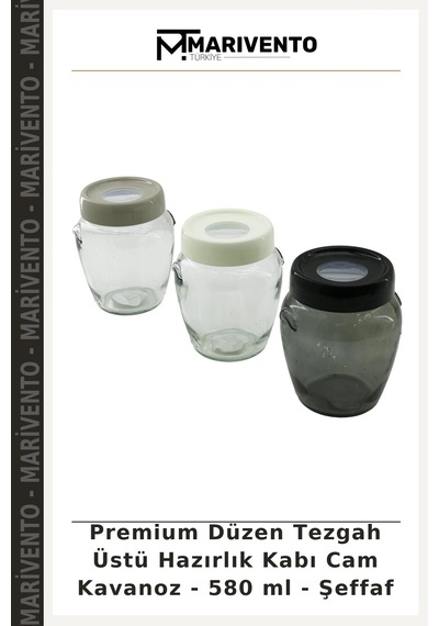 Premium Düzen Tezgah Üstü Hazırlık Kabı Cam Kavanoz - 580 Ml - Şeffaf Çok Renkli
