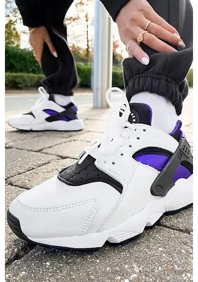 Nike Air Huarache Sneaker Unisex Gerçek Deri Tekstil Günlük Spor Ayakkabı Beyaz Mor Beyaz