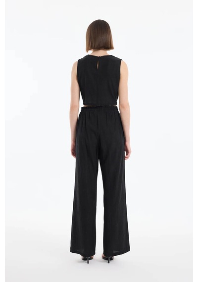 Quzu Beli Lastikli Bol Paça Siyah Kadın Pantolon Pnt00454