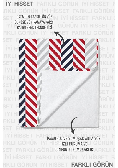 Çizgili Marine Plaj Havlusu - Modern Kırmızı Lacivert Beyaz Hızlı Kuruyan Mikrofiber Havlu Eski Deniz