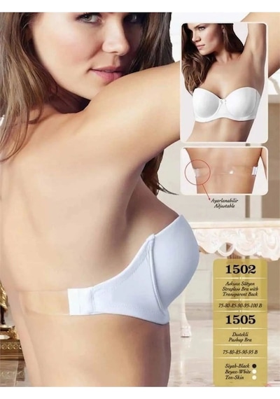 Nurteks 1505 Kadın Askısı Ve Sırtı Şeffaf Push-up Straplez Sütyen-beyaz Beyaz