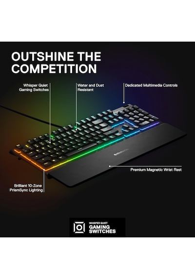 Steelseries Apex 3 Rgb Oyun Klavyesi 10 Bölgeli Rgb Aydınlatma Ip