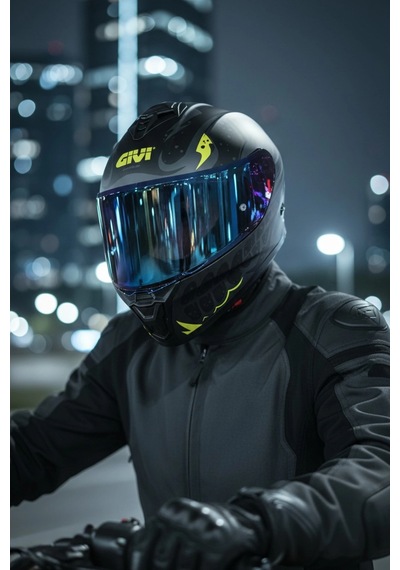 Gıvı 50.x Bones Sarı 1 Renkli 1 Şeffaf Vizörlü Motosiklet Kask Lacivert Vizör + Şeffaf