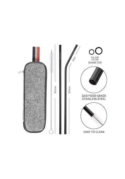 Valkyrie 8 Parça Çantalı Yolculuk Çatal Bıçak Kaşık Pipet Chopstick Seti Kamp Okul Ofis Tatil Paslanmaz Çelik Siyah Siyah