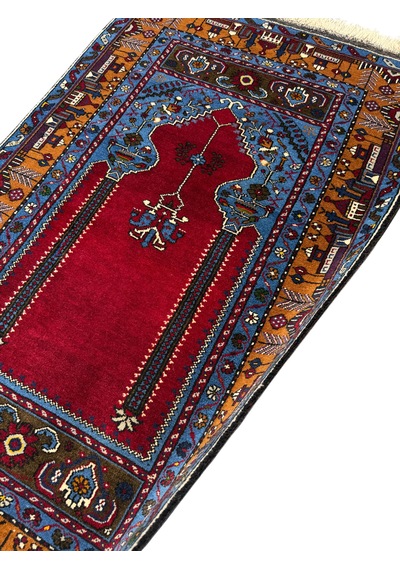 Özel Dokuma Üst Düzey Yahyalı Seccade 97x160 Kök Boya %100 Yün Namazlık Lacivert