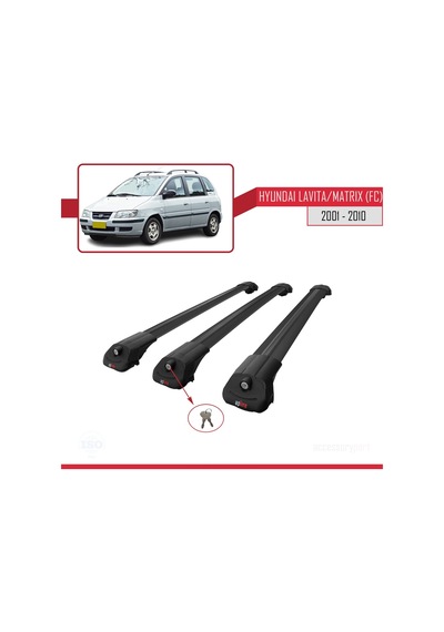 Hyundai Lavita / Matrix Fc 2001-2010 Arası İle Uyumlu Ace-1 Ara Atkı Tavan Barı Siyah 3 Adet Bar