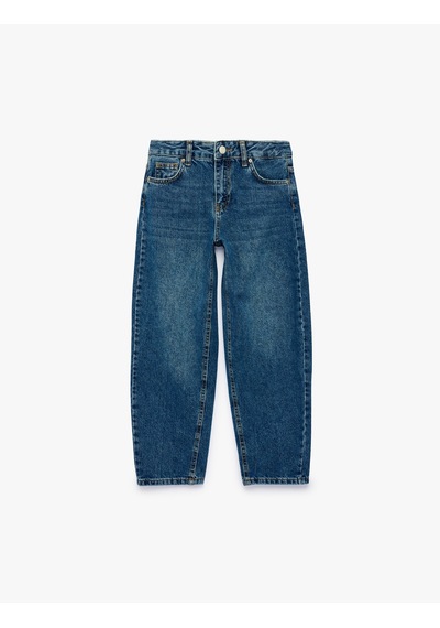 Koton Rahat Kesim Cep Detaylı Pamuklu Barrel Denim Pantolon Koyu İndigo 7wkb40019td