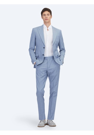 Kip Mavi Çizgili Modern Fit Yün Karışımlı Takım Elbise