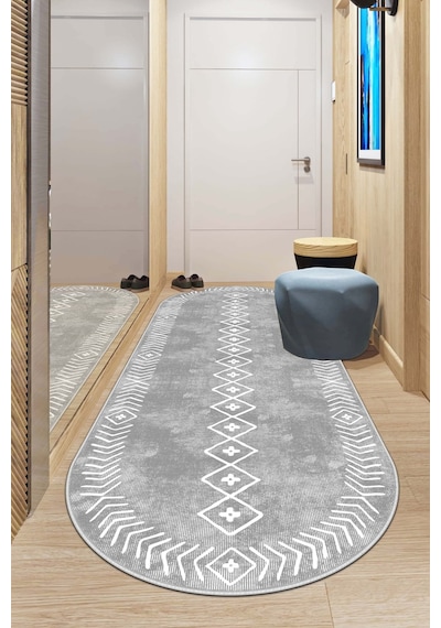 West Home Makinede Yıkanabilir Kaymaz Taban Leke Tutmaz Oval Modern Yolluk Ev Dekorasyonu İçin Gri Kesme Yolluk Wh375 Grey Oval Yolluk