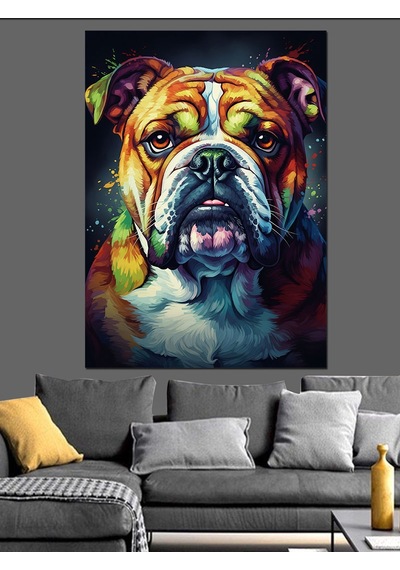 Ahşap Tablo Koyu Mavi Pitbull Köpek