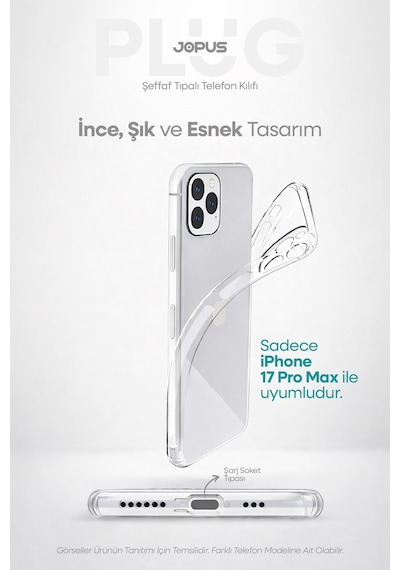 Jopus Apple iPhone Uyumlu 17 Pro Max Şeffaf Silikon Kılıf Kamera Korumalı Darbe Emicili Tıpalı Js-238 standart