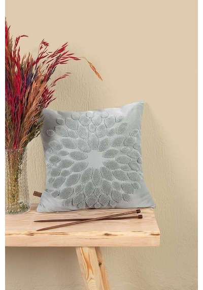 Bohem Özel Tasarım Punch Panç Desen Kare Dekoratif Kırlent Kılıfı 43x43 Cm Flower Gri Diğer