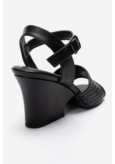 Luvishoes Hervon Siyah Cilt Kadın Dolgu Topuklu Ayakkabı