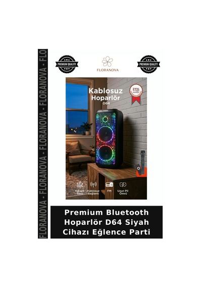 Premium Bluetooth Hoparlör D64 Siyah Cihazı Eğlence Parti